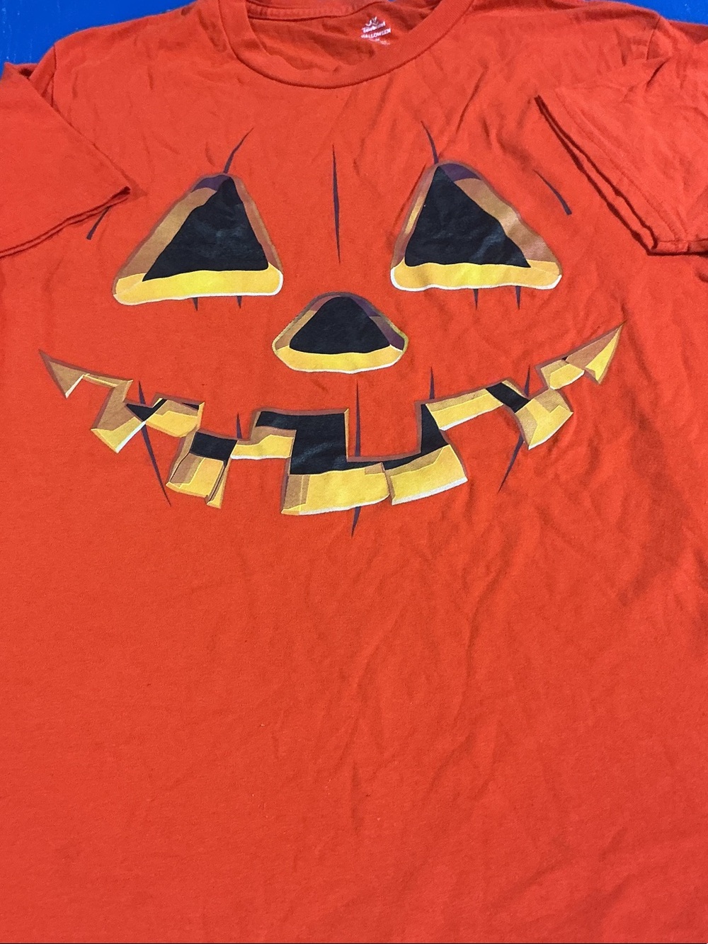 Orange Pumpkin Face women Costume Tee Halloween sz medium great condition